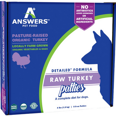 Answers Detailed Frozen Raw Turkey Patties Dog Food 4 lb.