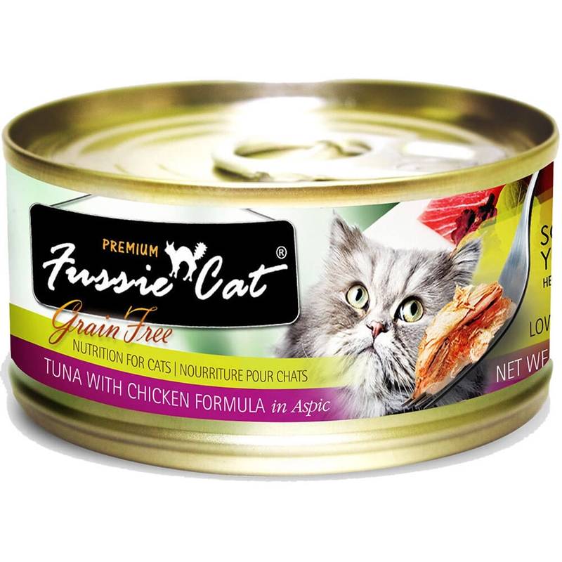 Fussie Cat Premium Grain Free Tuna w/ Chicken Canned Cat Food 2.8 oz.